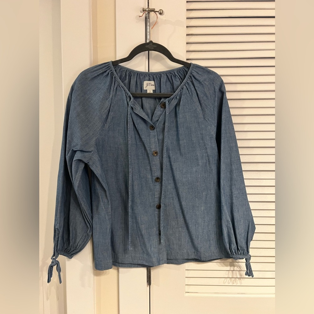 J. Crew Tie-sleeve button-front chambray top - Picture 3 of 6